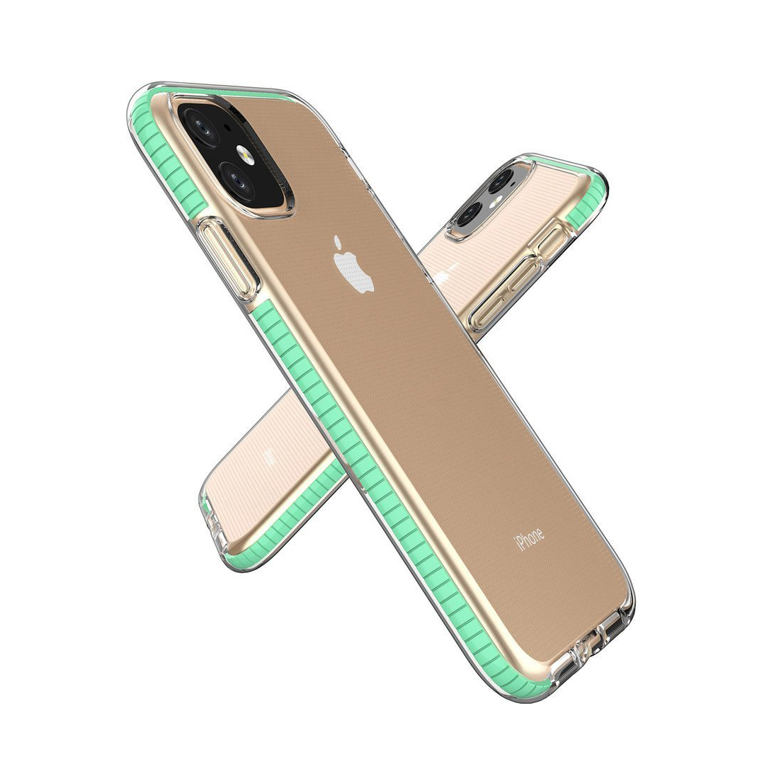 Capa Spring Fresh Silicone Híbrida para iPhone 11 Pro Capa protetora transparente com bordas verdes para iPhone dourado