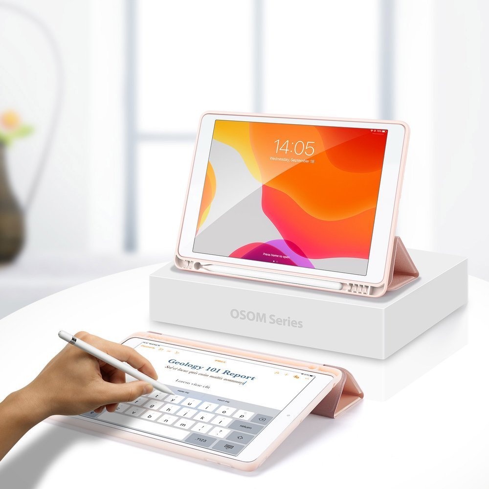 Capa Dux Ducis Osom Pencil para iPad 10.2'' - Rosa Tablet branco com capa rosa e caneta digital