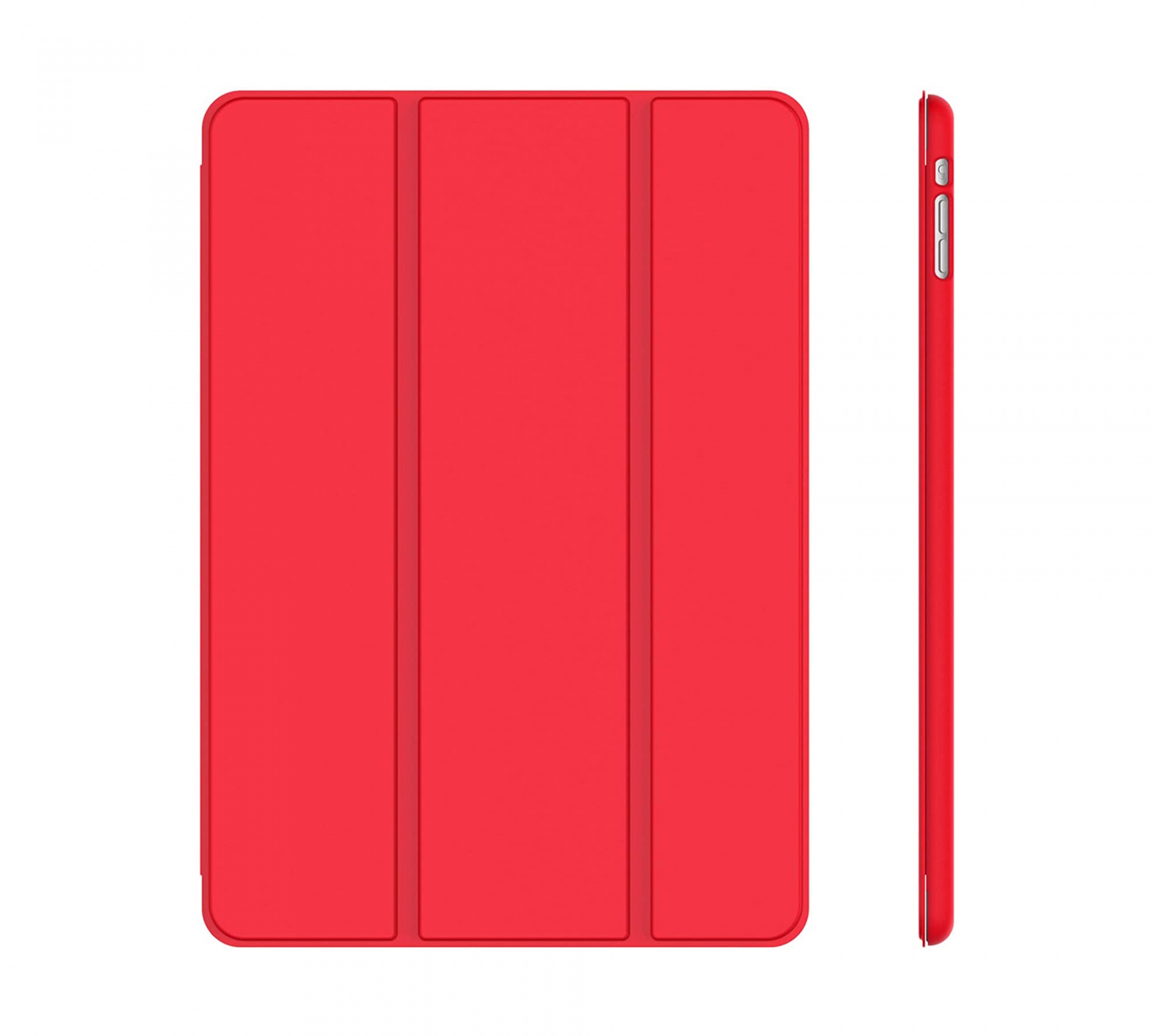 Capa Smart Color para iPad mini (1/2/3) Capa protetora vermelha para tablet com três dobras visível de frente e detalhe lateral