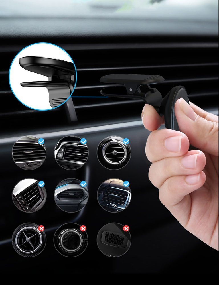 Suporte Magnético 360º Mini Bracket Wozinsky para automóvel Suporte de telemóvel preto para grelha de ventilação do carro