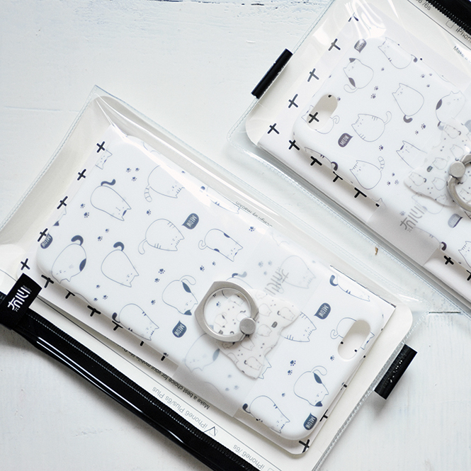 iPhone 7/8 Plus Capa Maoxin Meow (Capa + Ring Holder + Notebook + Estojo) Capas de telemóvel brancas com padrão de ursos e suporte circular cinzento