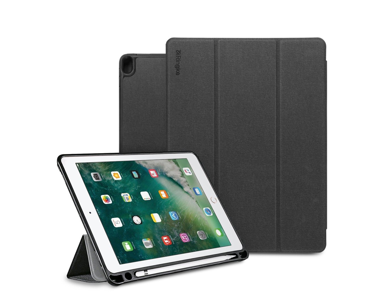 Capa Ringke Smart Case para iPad Pro 9.7'' Capa protetora preta para tablet e tablet branco com ecrã ligado