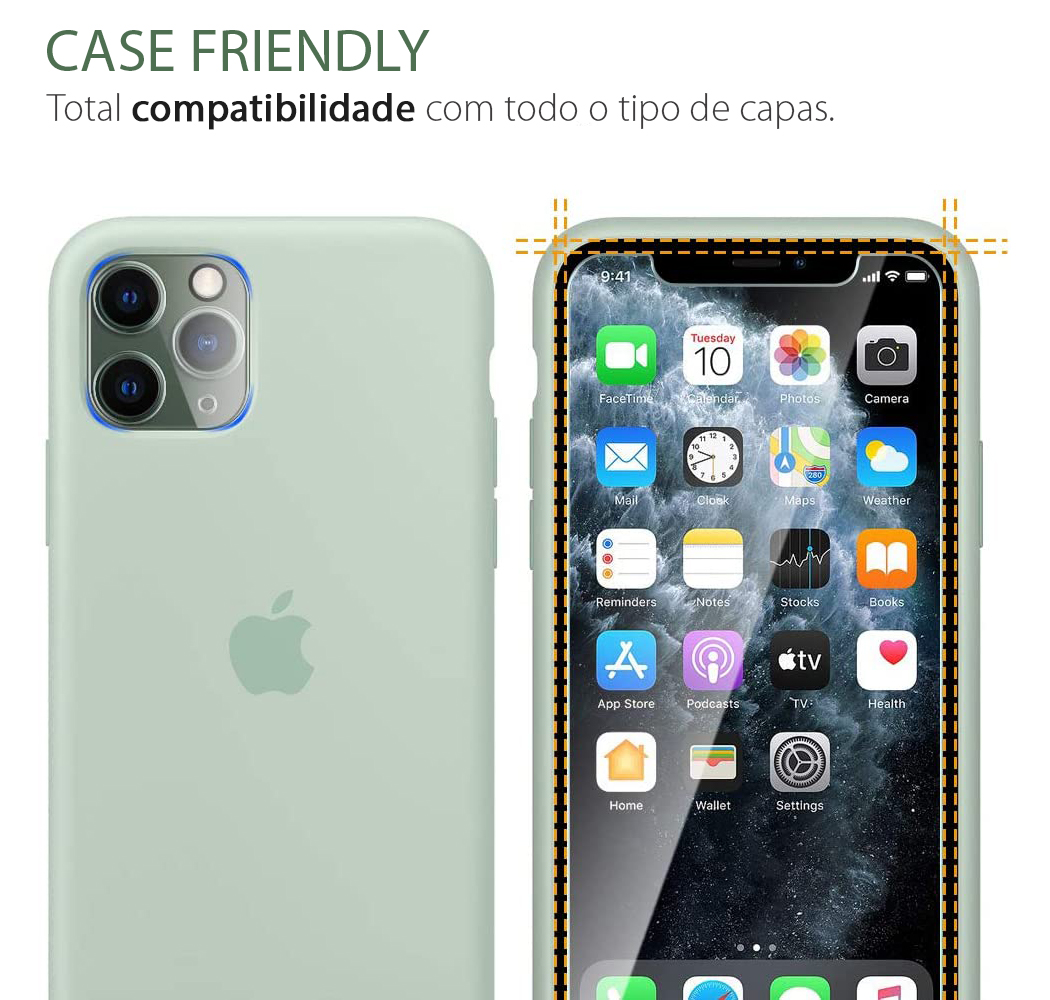 (Pack 2) Películas de Protecção em Vidro Temperado Wozinsky para iPhone 11 Pro/XS/X Capa protetora verde clara para iPhone e telemóvel com ecrã ligado e texto de compatibilidade