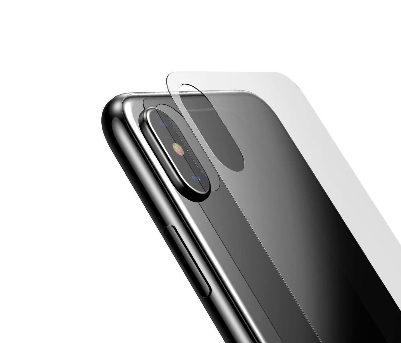 Películas de Protecção Traseira em Vidro Temperado iPhone X/XS Película protetora transparente num smartphone preto com câmara dupla vertical