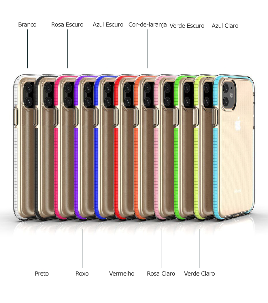 Capa Spring Fresh Silicone Híbrida para iPhone 11 Pro Capas protetoras translúcidas para telemóveis com molduras coloridas variadas