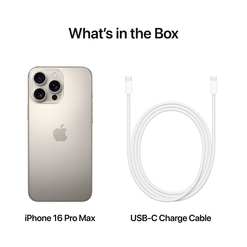 iPhone 16 Pro Max dourado com cabo de carregamento USB-C branco