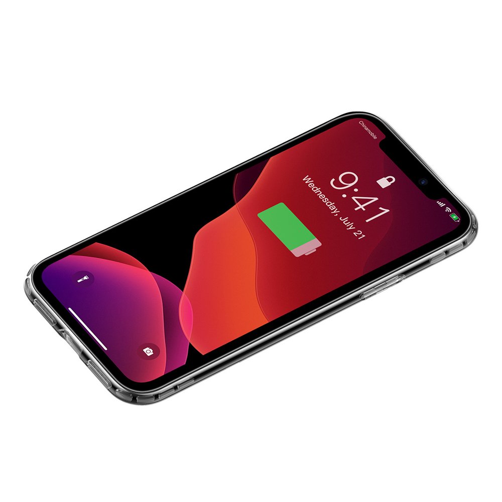 Capa Silicone Reforçada Safety Airbags para iPhone 11 Pro Smartphone preto com ecrã ligado e capa transparente