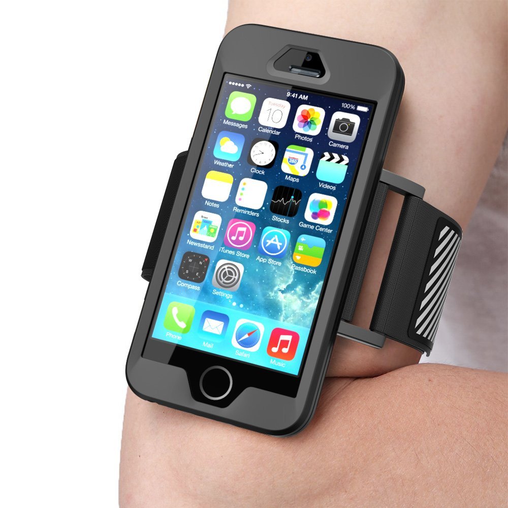 Armband / Bolsa Desportiva 2-em-1 Silicone Suporte de braço preto para smartphone com ajuste em velcro