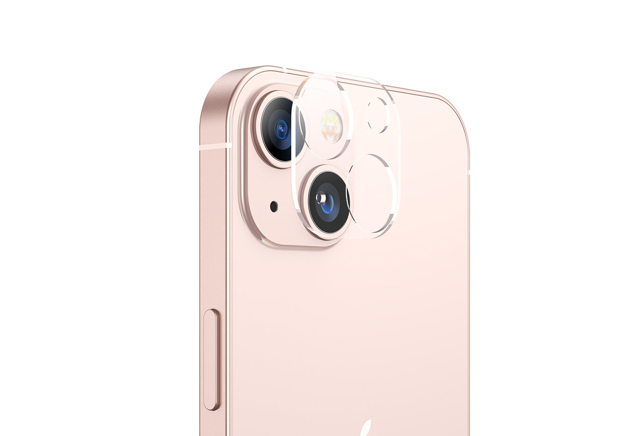 Película de Protecção de Câmara Traseira Joyroom Lens Protector para iPhone 13/13 mini Telemóvel rosa claro com câmara dupla traseira e acabamento metálico fosco