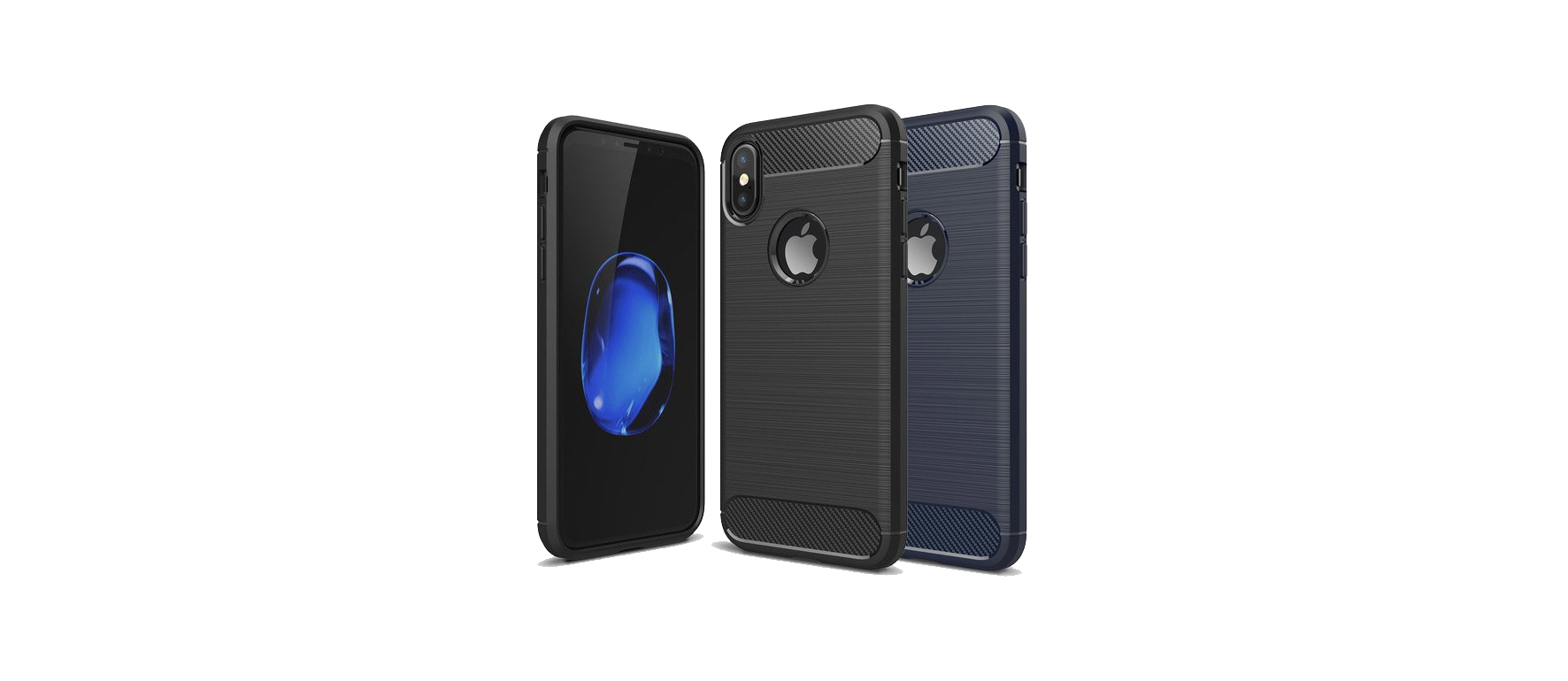 iPhone X/XS Capa Silicone Carbono Híbrida Capas protetoras de telemóvel em silicone preto e azul escuro com recortes para câmara e logótipo