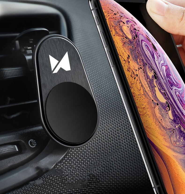 Suporte Magnético 360º Mini Bracket Wozinsky para automóvel Suporte magnético preto para telemóvel num carro com smartphone próximo