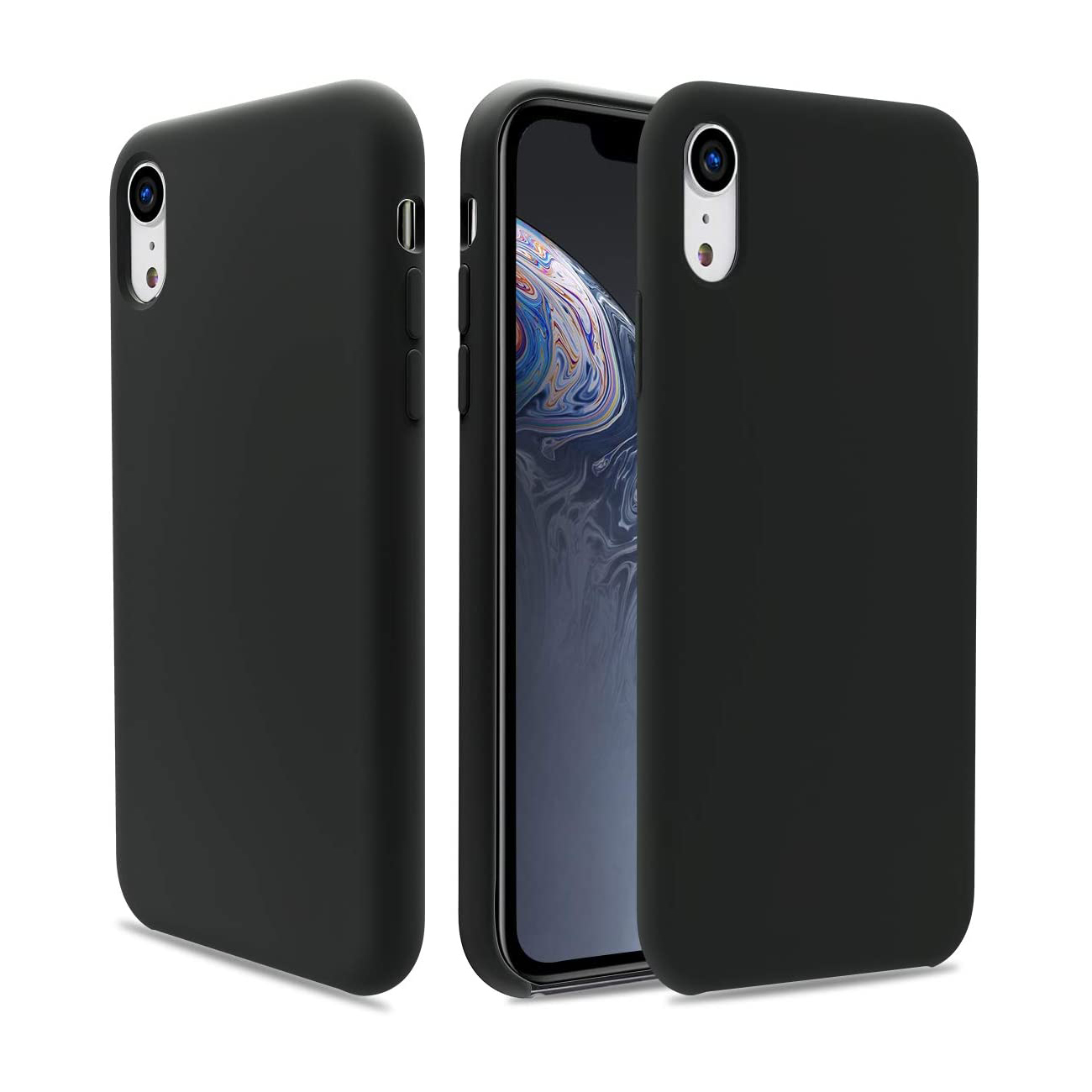 iPhone XR Capa Silicone Rígido Premium Rubberized OEM Três capas protetoras para telemóvel preto fosco