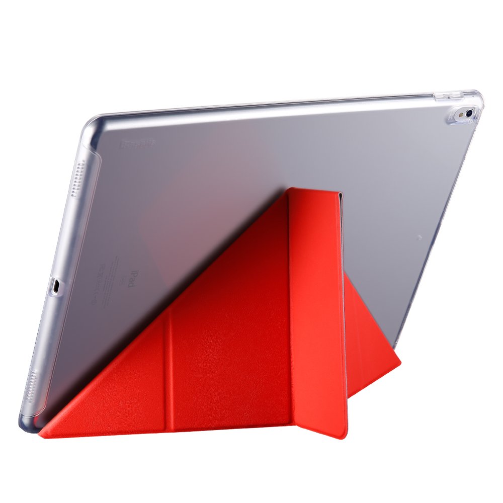 Tablet com capa vermelha de suporte triangular