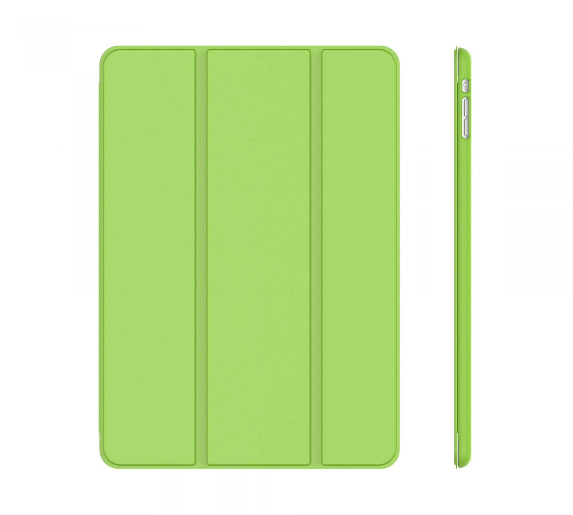 Capa Smart Color para iPad mini (1/2/3) Capa protetora verde para tablet com três dobradiças e botões laterais.