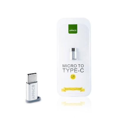 Adaptador APPACS Micro para Type-C prateado com embalagem branca