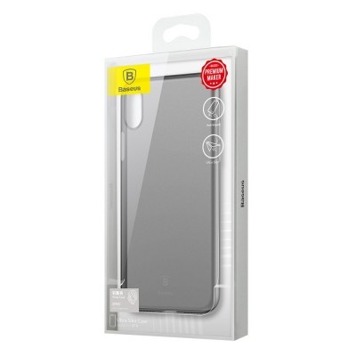 Capa para smartphone Baseus cinzenta em embalagem transparente.