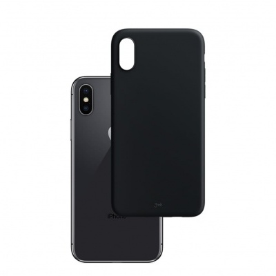 Smartphone iPhone preto com capa protetora preta em fundo branco