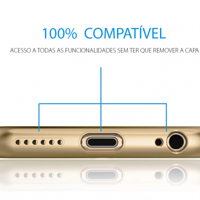 Capa dourada para smartphone com texto de compatibilidade