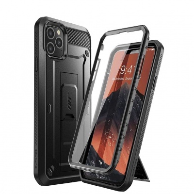 Capas de proteção para smartphone preto com suporte e moldura transparente