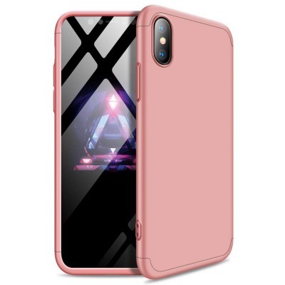 Smartphone com capa protetora rosa fosca mostrada de frente e traseira