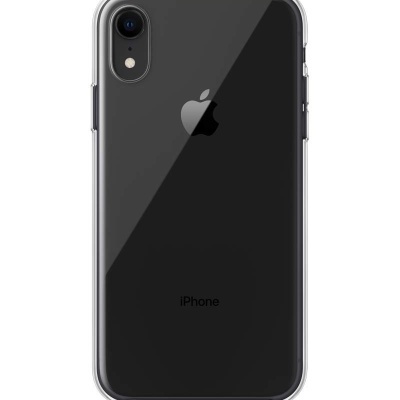 iPhone preto com capa transparente visto de trás