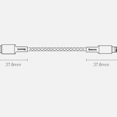 Cabo Baseus USB-C texturizado com medidas detalhadas
