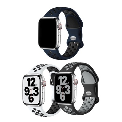 Relógios inteligentes com braceletes de silicone perfurados em três cores diferentes