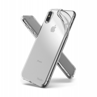 Capa protetora transparente para iPhone com silicone flexível e logotipo da Apple visível