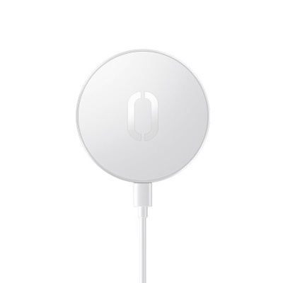 carregador sem fios circular branco com cabo USB