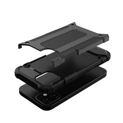 Capa protetora preta modular para smartphone com textura de fibra de carbono