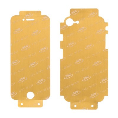 Dois protetores de ecrã dourados foscos para telemóvel com recortes e texto 360 FULL BODY