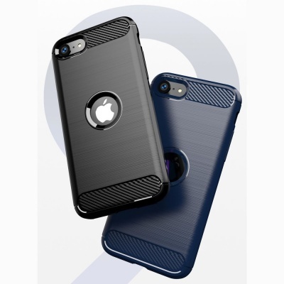 Capas para iPhone preta e azul escuro com textura estilo fibra de carbono e recorte para logo Apple