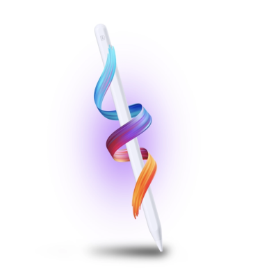 Caneta digital branca com tinta colorida enrolada