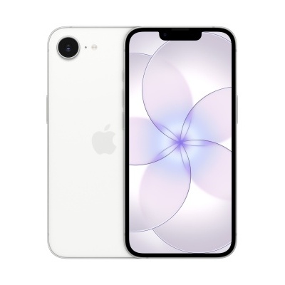 Smartphone Apple iPhone branco com ecrã ligado e padrão de círculos lavanda