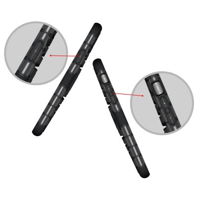 Caneta electrónica preta com botões ampliados em círculos