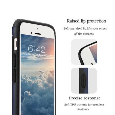 Telemóvel branco com capa preta de TPU e texto sobre características da capa