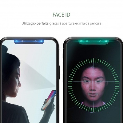Dois smartphones com tecnologia Face ID e gráficos de reconhecimento facial