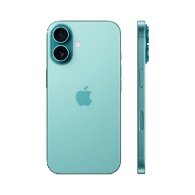 Smartphone Apple iPhone azul-turquesa visto de trás e de lado
