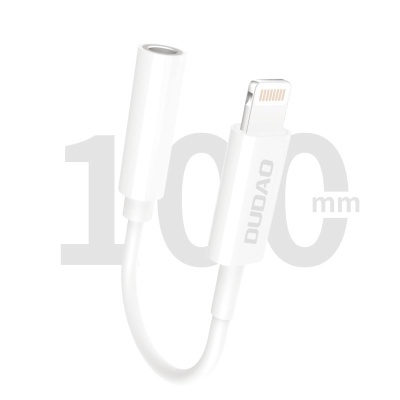 Cabo adaptador branco de 100 mm com conetor lightning e conetor jack 3,5 mm fêmea