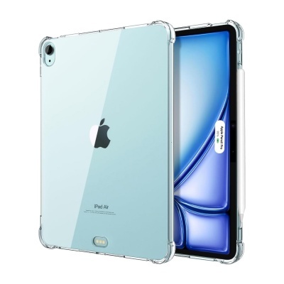 Tablet Apple iPad Air azul claro com capa transparente e Apple Pencil Pro