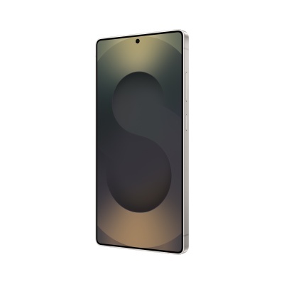 Smartphone com ecrã grande, moldura prateada e padrão abstrato no ecrã