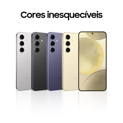 Quatro telemóveis Samsung Galaxy S23 em diferentes cores, incluindo um com ecrã ligado