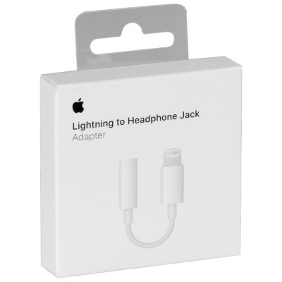 Adaptador Apple Lightning para Jack de auscultadores em caixa branca