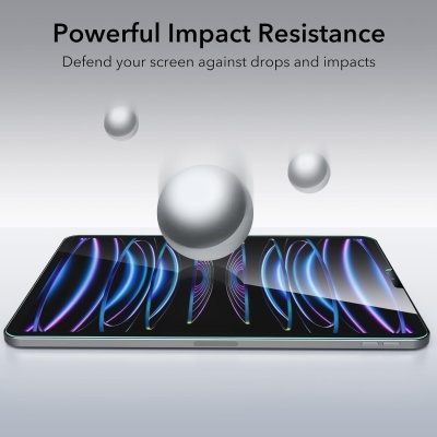 Smartphone com bolas metálicas caindo no ecrã e texto de resistência ao impacto