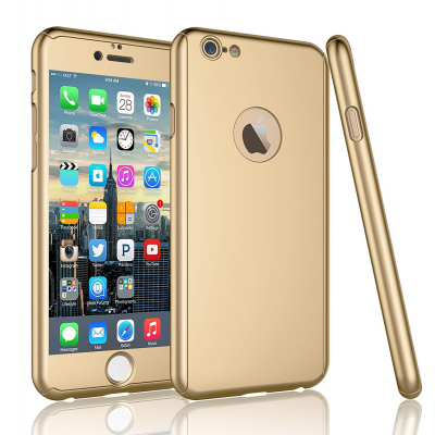 Smartphone dourado com capa protetora dourada e ecrã com ícones de aplicações