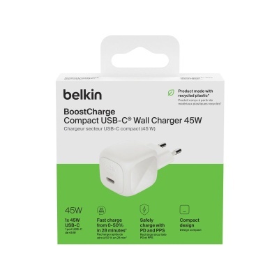 Carregador de parede USB-C Belkin BoostCharge branco com embalagem