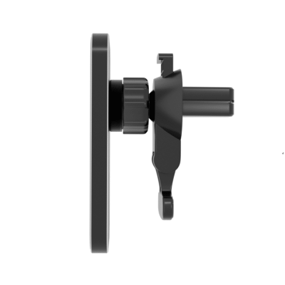 Suporte de telemóvel para carro em preto com base circular e fixação ajustável