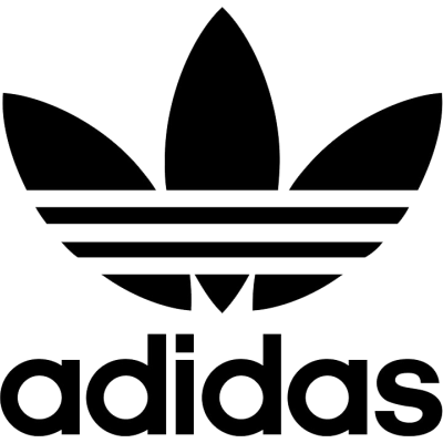 Logotipo preto da Adidas com folha estilizada e texto adidas