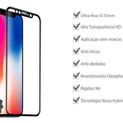 Protetor de ecrã ultra-fino para smartphone com lista de características em português