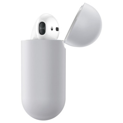 Auricular branco wireless no estojo branco oval aberto